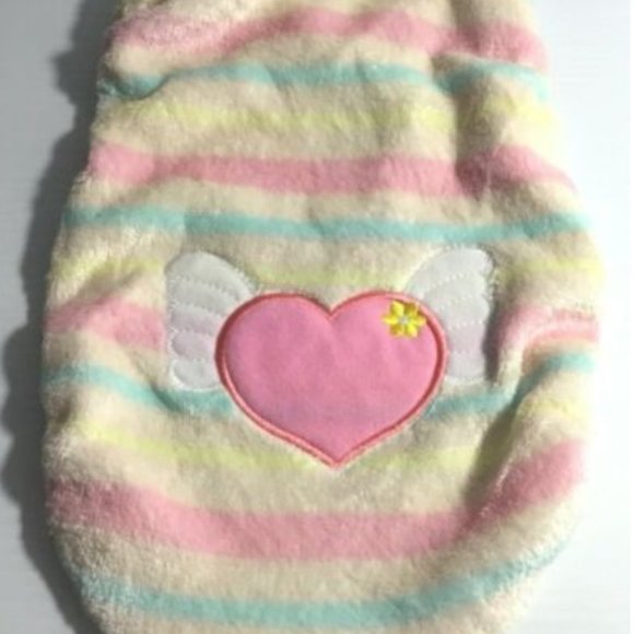 Dog Sweater Fleece Cream & Pink Heart Pastel Stripes NEW - Picture 6 of 6